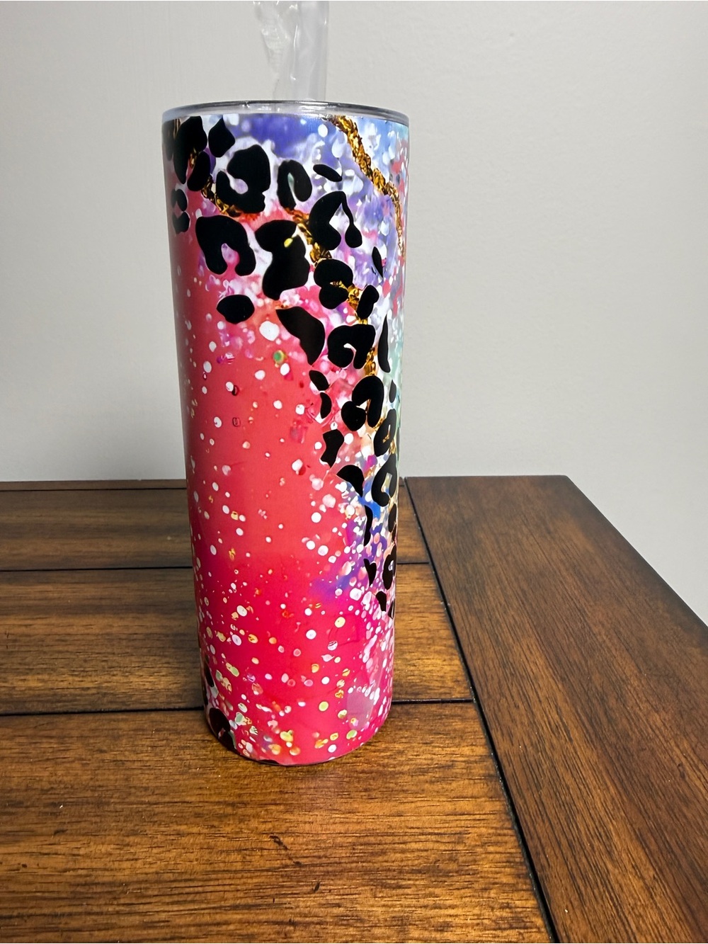 Multicolor Rainbow Leopard Print Stainless Steel Insulated Tumbler & straw 20oz